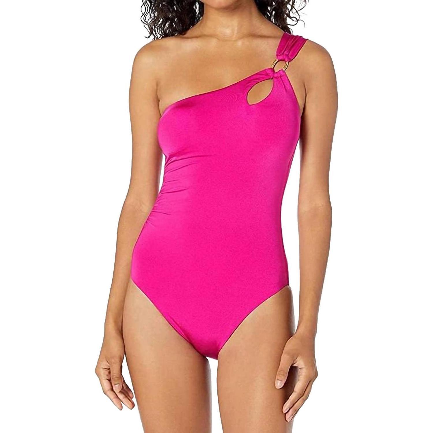New Trina Turk Solid One Shoulder One-Piece Bikini In Berry